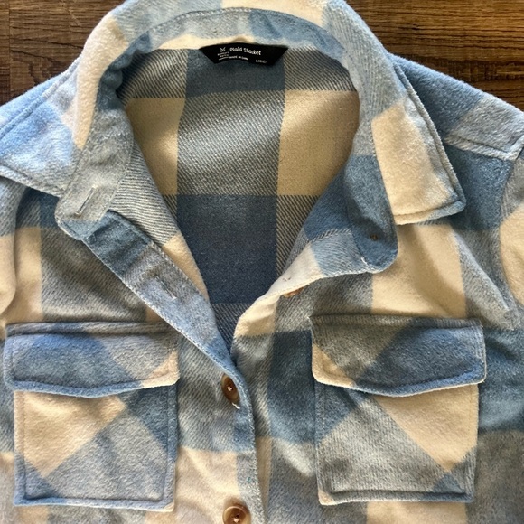 Blue and White Plaid Girls Shacket - Picture 2 of 3